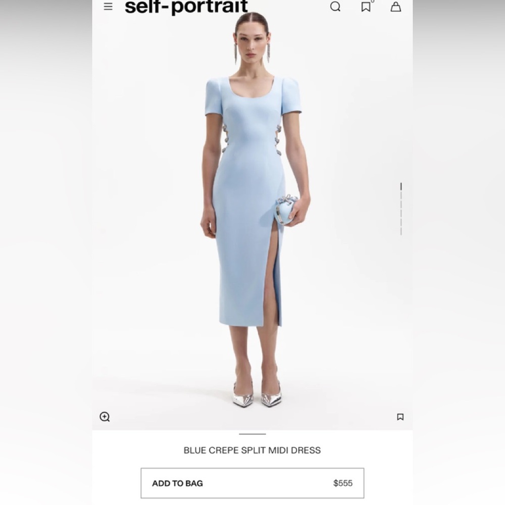 Self Portrait BLUE CREPE SPLIT MIDI DRESS